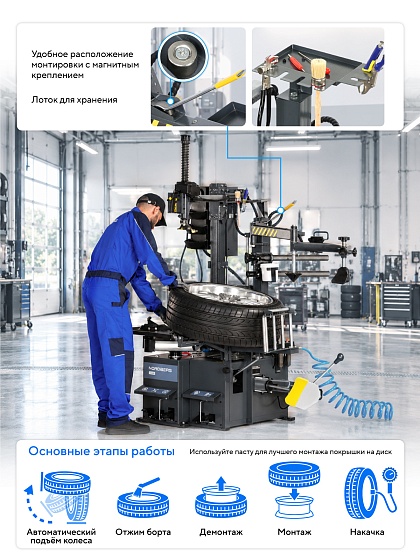 Станок шиномонтажный автомат, двухскоростной, 380 В, серый NORDBERG 4646N