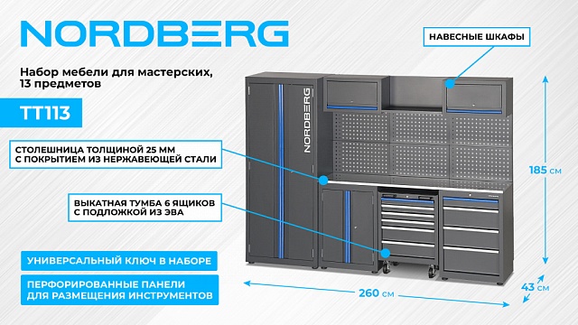 Набор мебели для мастерских, 13 предметов NORDBERG TT113