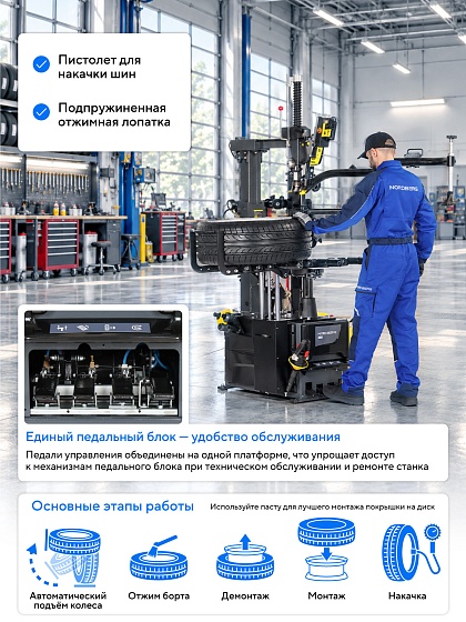 Станок шиномонтажный автомат, до 26", с автоматической монтажной головкой, серый NORDBERG 4634